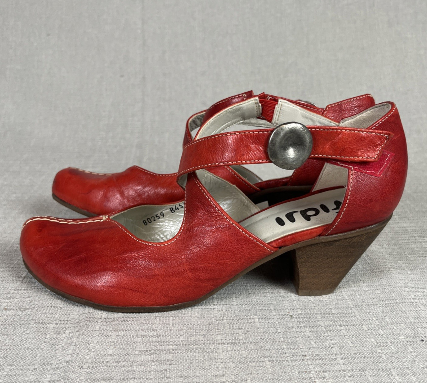 Fidji Womens Leather Mary Jane Shoes Block Heels Strappy Size 39 Cut Out Boho