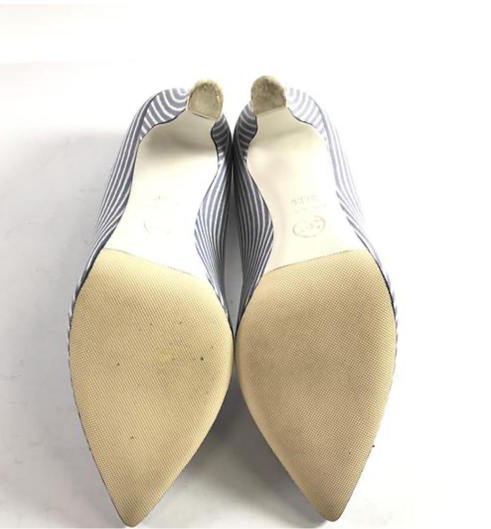CHANEL Striped High Heel Pumps 34.5 22.5cm 8.9in Pointed Toe