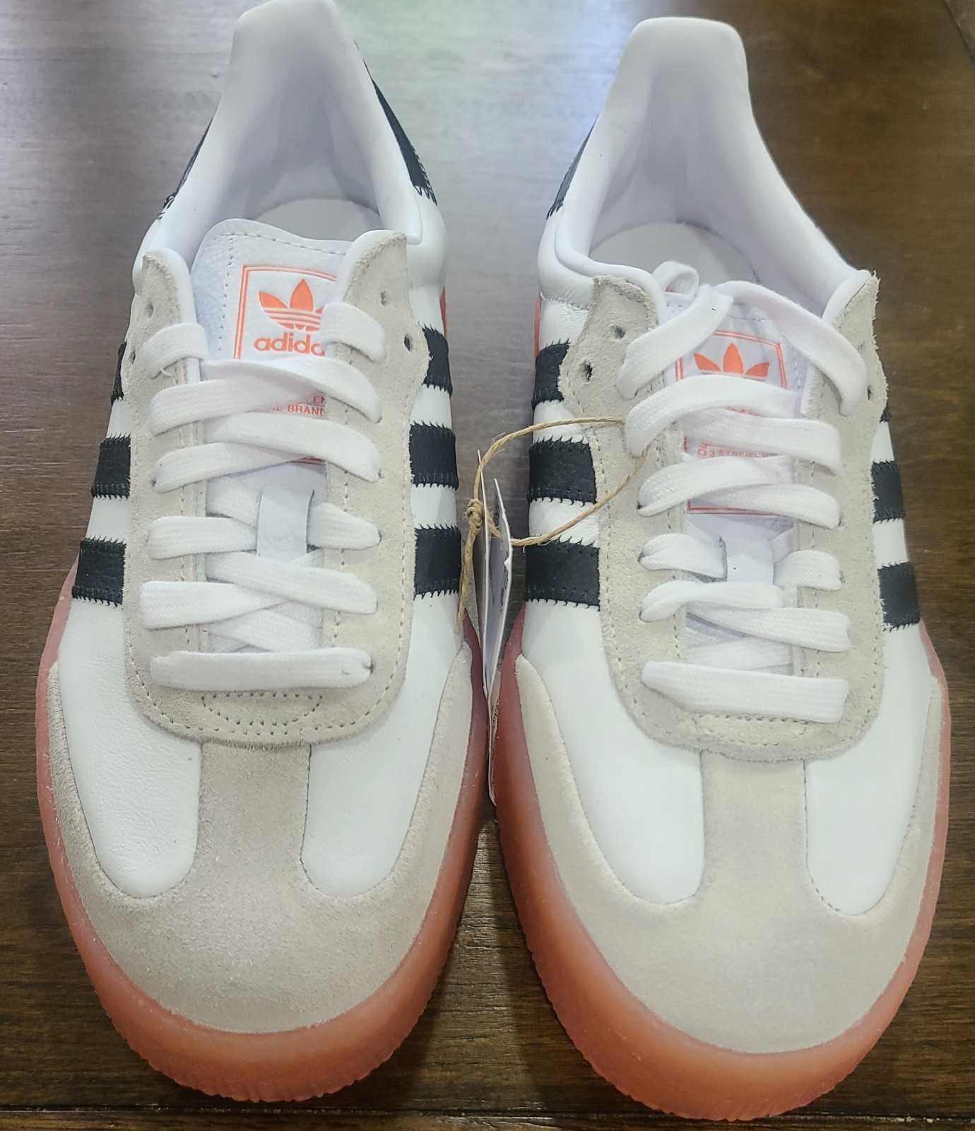 adidas Samba White/Black/Coral Low Top Lace-Up Sneaker Rubber Sole