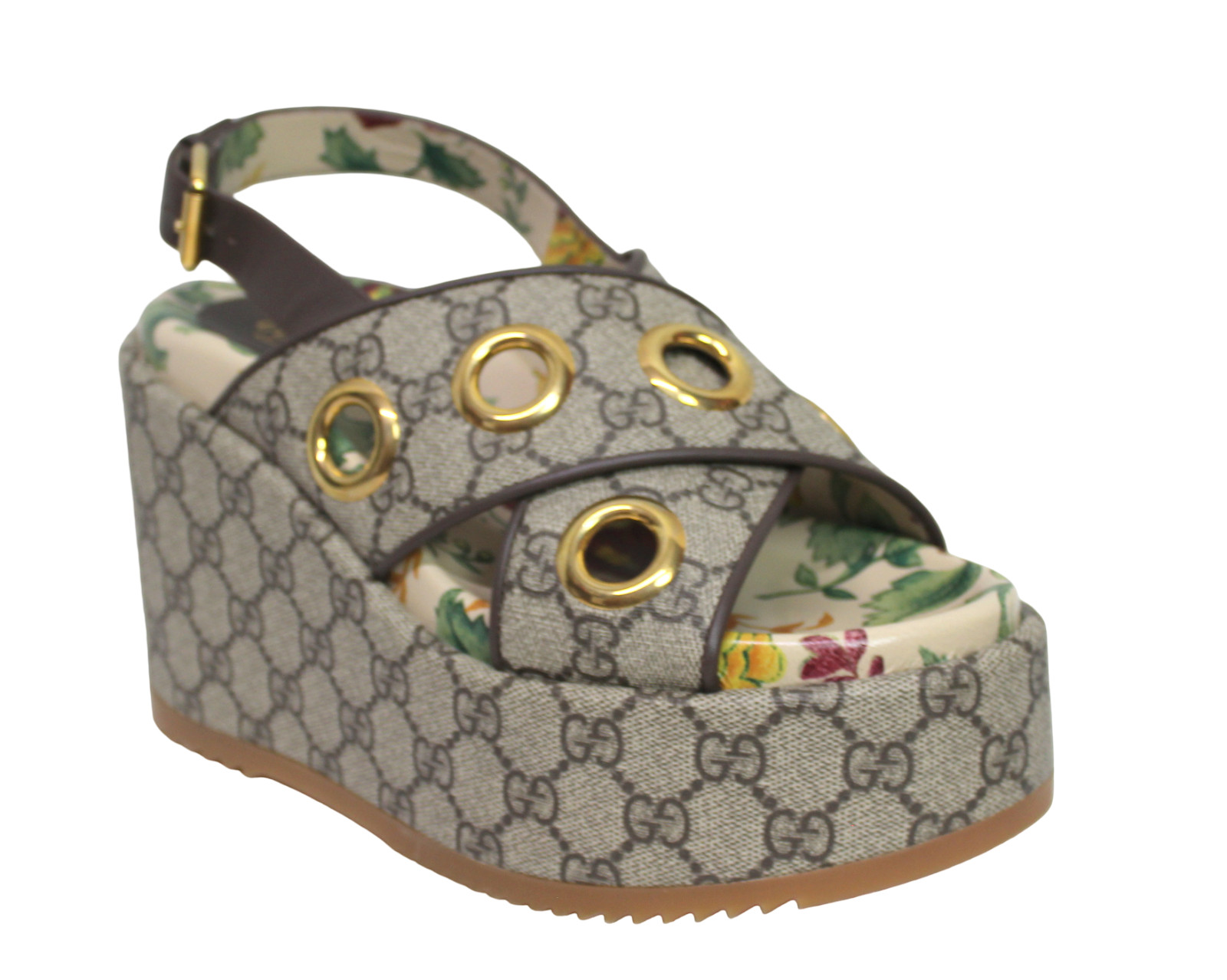 GUCCI Angelina GG Logo Eyelet Platform Wedge Sandal Size 39.5 US 9.5