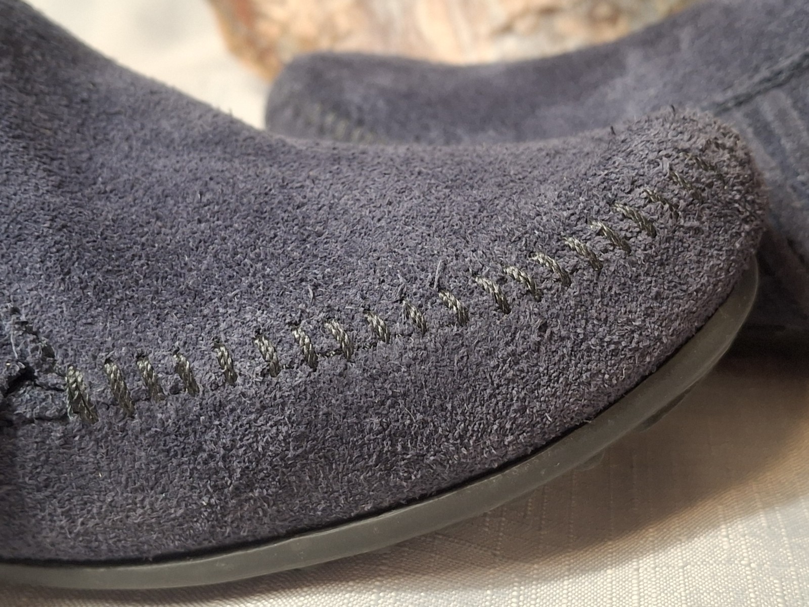 EUC MINNETONKA 659S Mocassin LACY Size 7.5 Navy Suede Zip Fringe Ankle Booties
