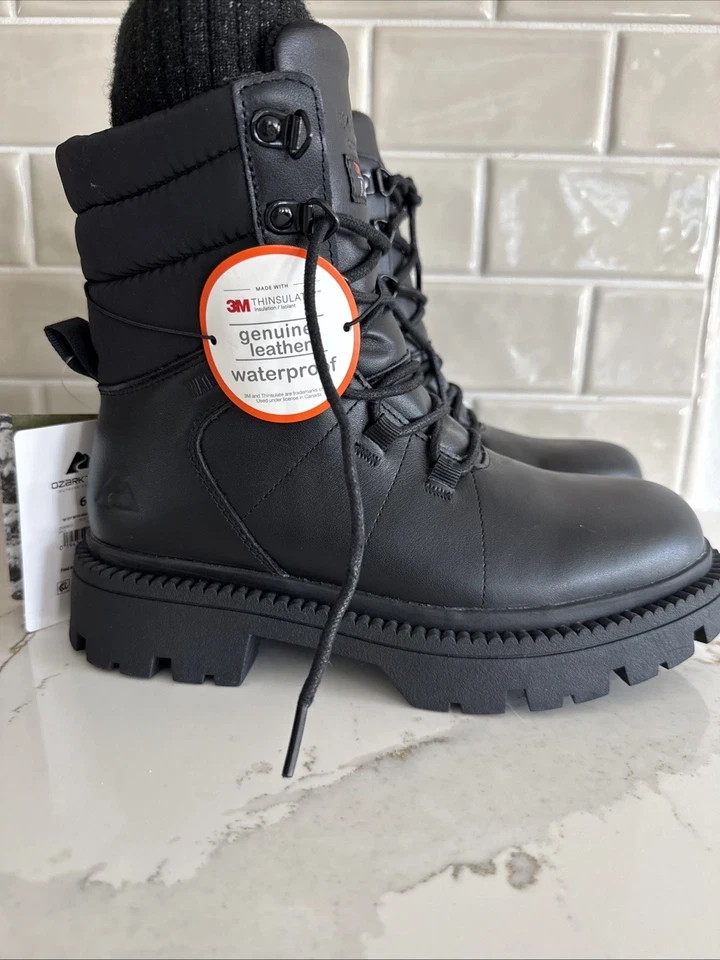 Ozark Trail Women’s SIZE 7 Lace Up Black Winter Combat Boots -20F Temp Rated