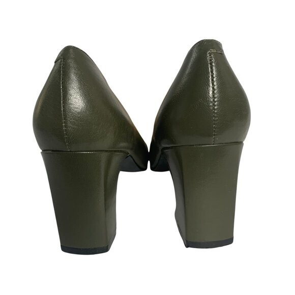 Karen Scott Soft Step Chunky Heels 7 Leather Green Square Toe 2.5 in Heel