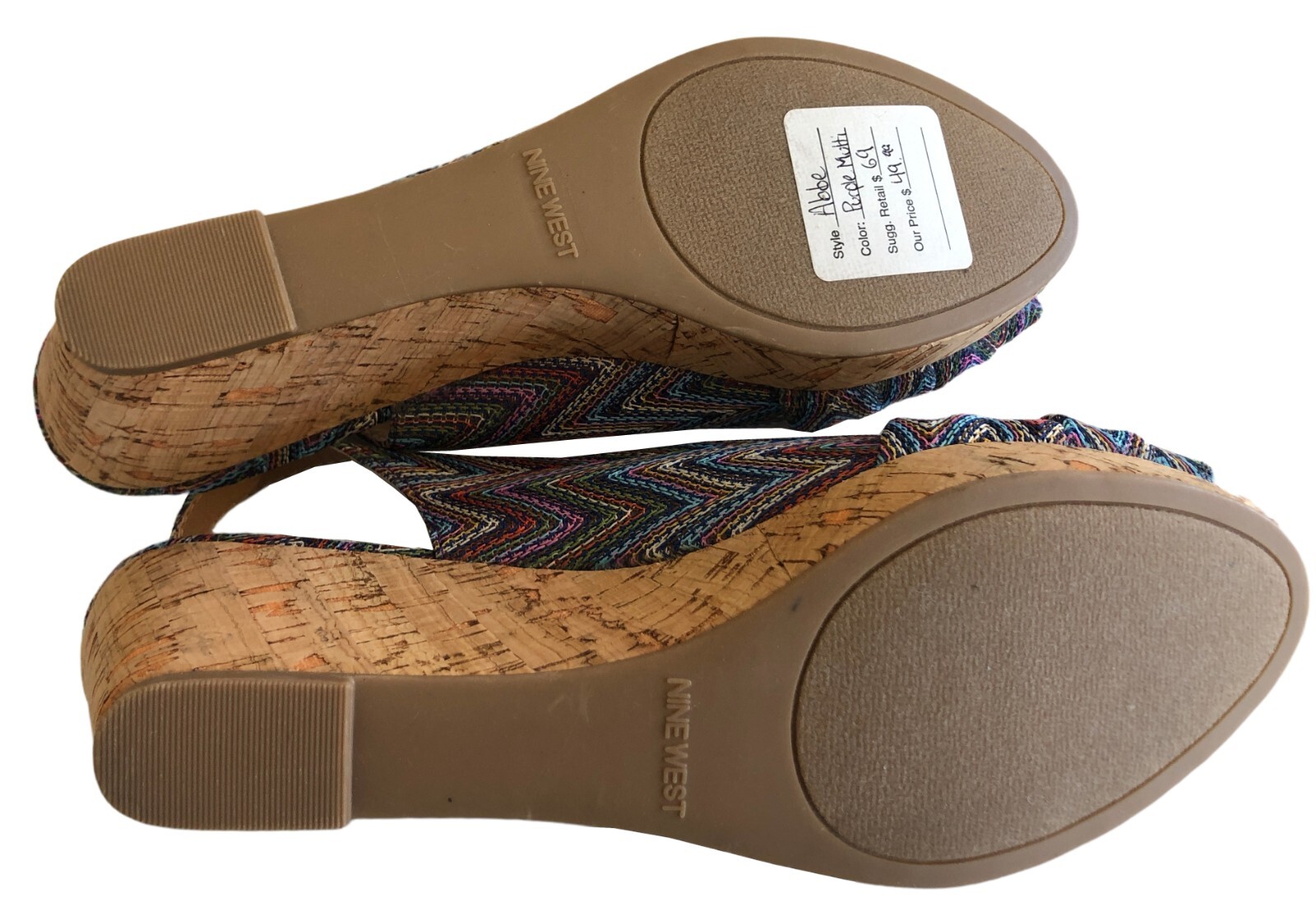 NEW Nine West ABBE Boho Cork Wedge Sandal Sz 7.5M NWOT Woven Hippie