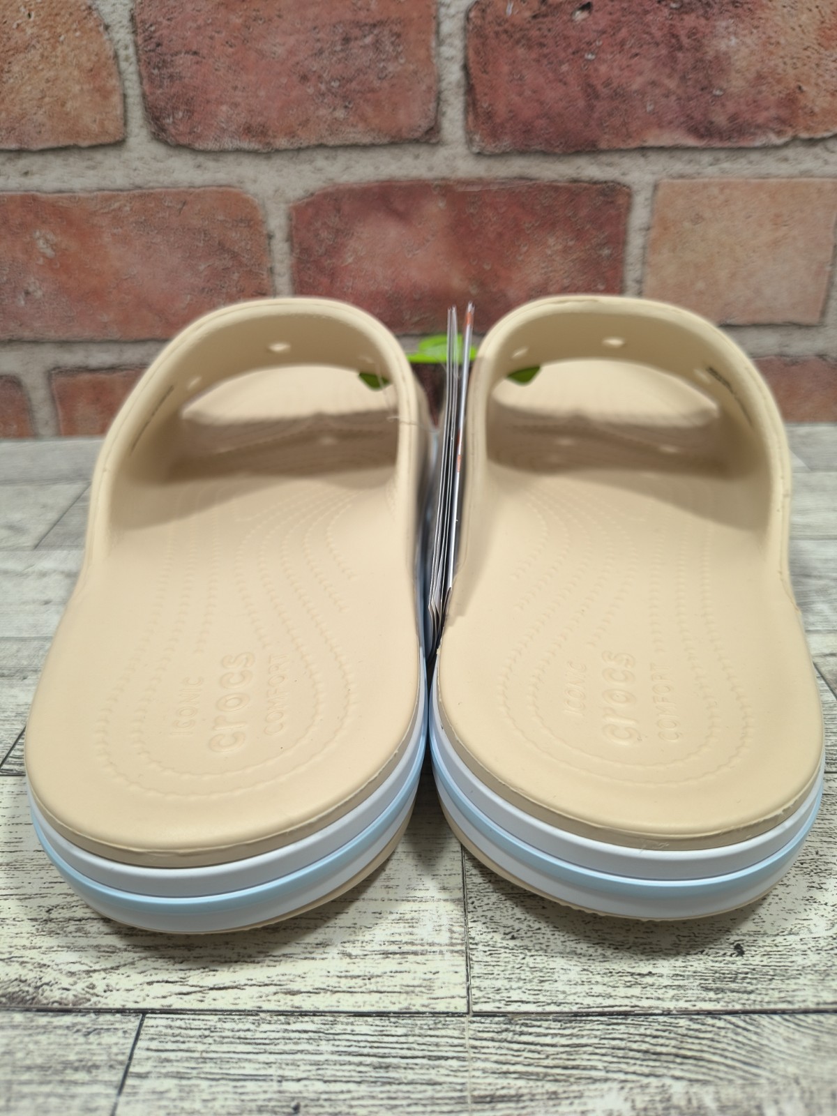 Crocs Bayaband Beige Raised Crocs Logo Unisex Slides Size M6/W8 205392-1LI NWT