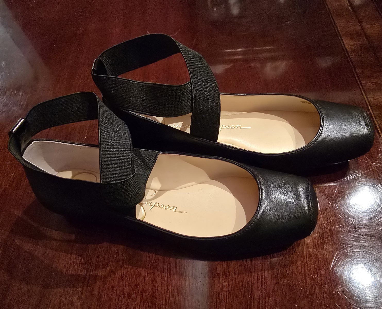 Jessica Simpson Women’s Black Strappy Square Toe Pull On Flats Synthetic 7.5