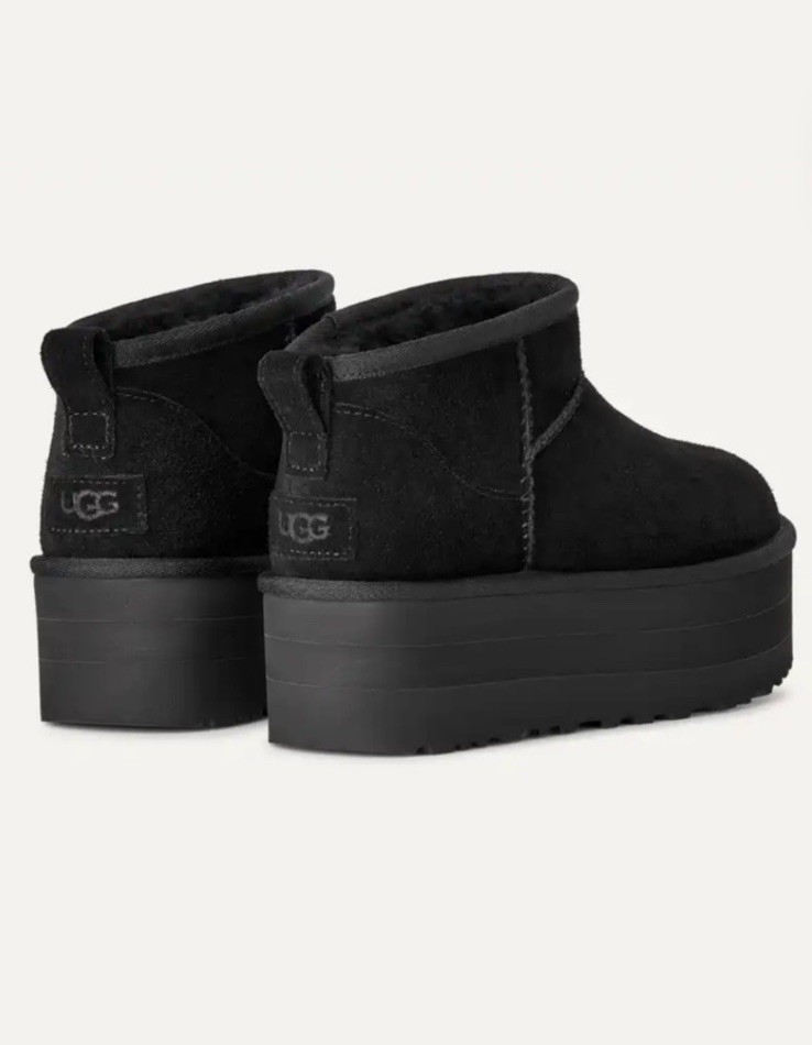 UGG Classic Ultra Mini Platform Boots Black Suede Shearling Women’s US 7