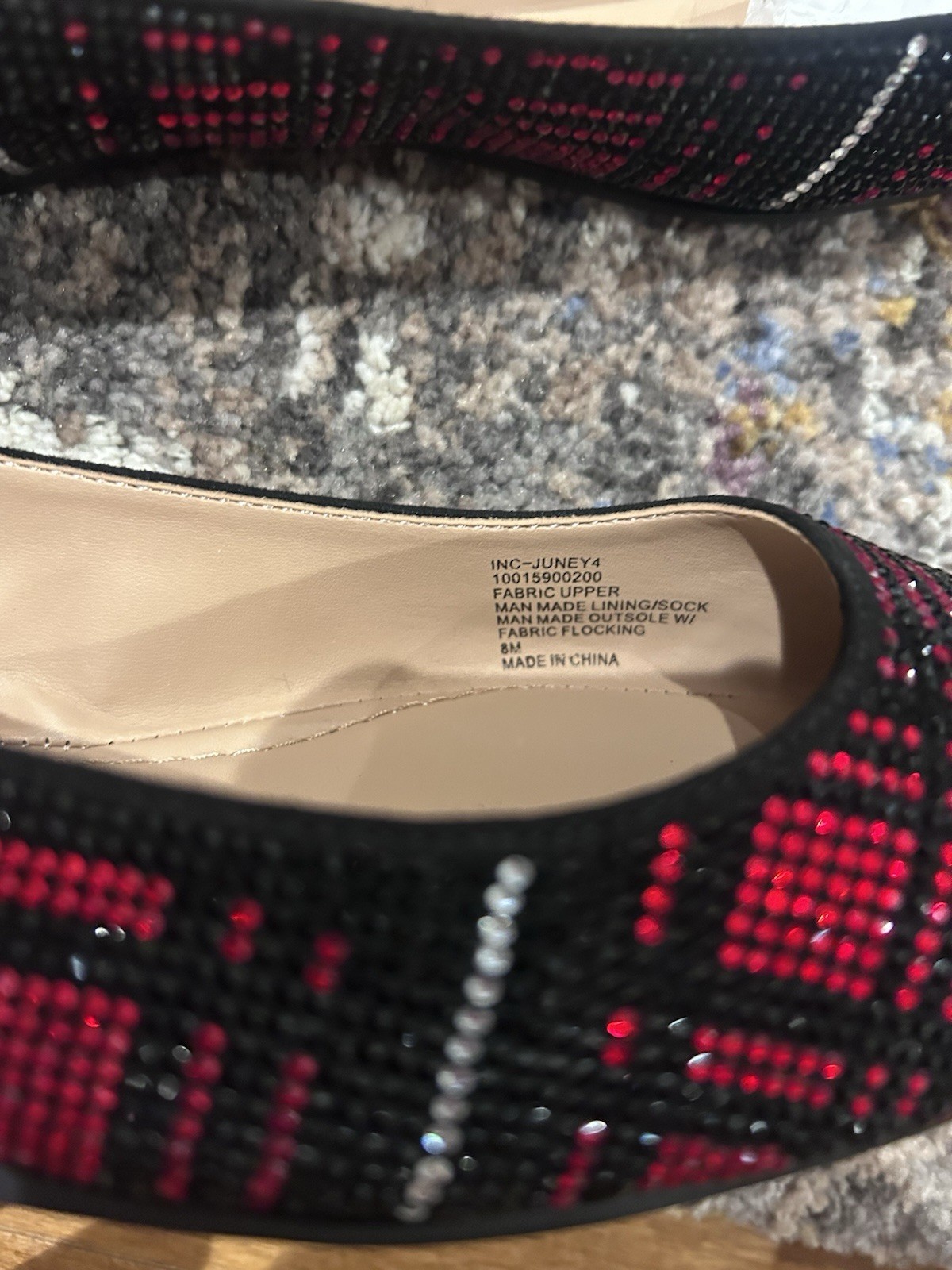 I.N.C. International Concepts Women’s Red/Black Plaid Rhinestone Ballet Flats 8M
