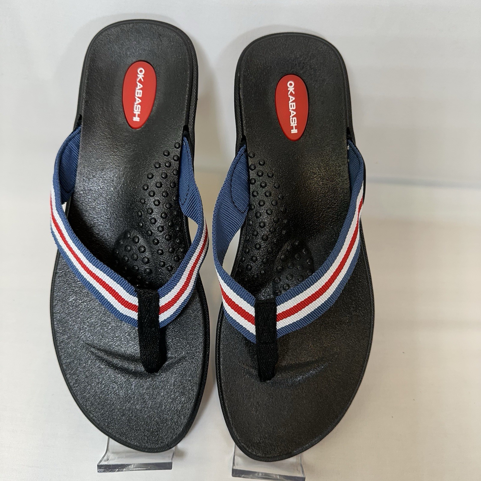 Okabashi Women’s L (9-10) Flip Flops Patriotic USA Red White Blue Comfort