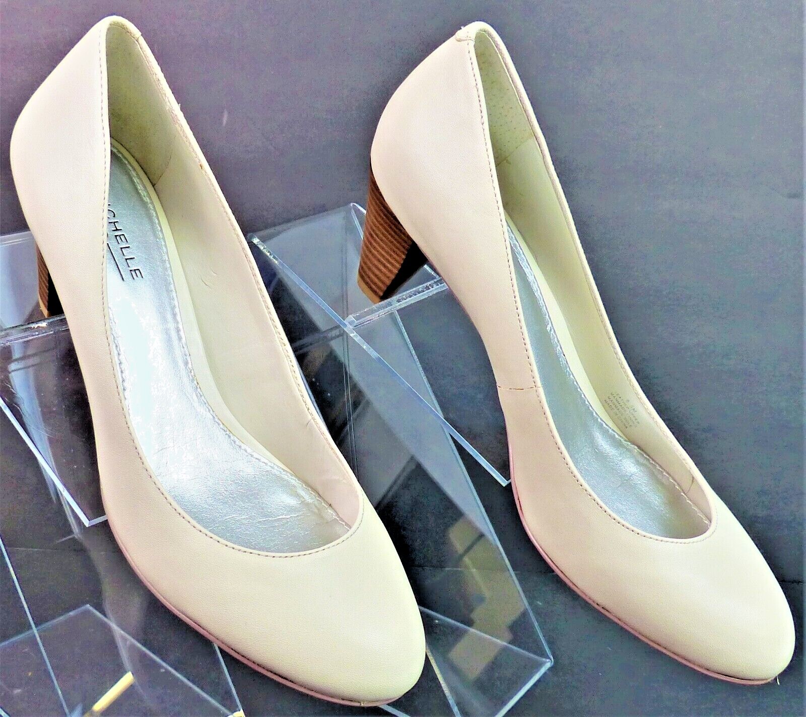 Michelle D. Shoes, Women’s Size 8.5M, Lisa 1111, Block Heel, Rice Colored – EUC