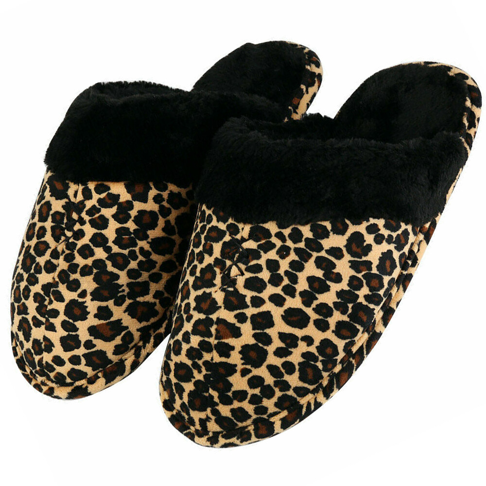 Aerusi Leopard Tartan Slipper Winter Warm Soft Memory Foam Slip-On Indoor Shoes