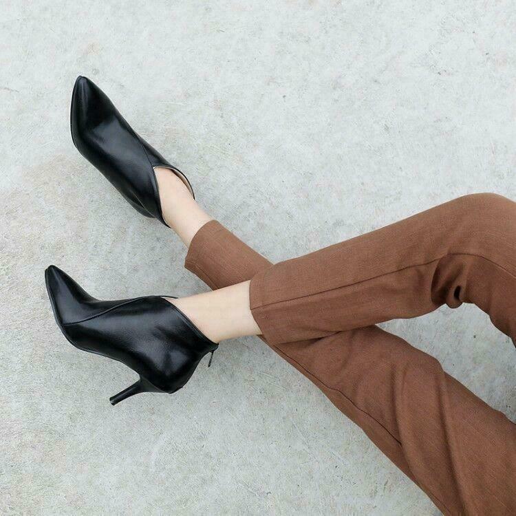 Womens High Heels Ankle Boots Back Zipper Faux Leather Dress Casual Party Shoes