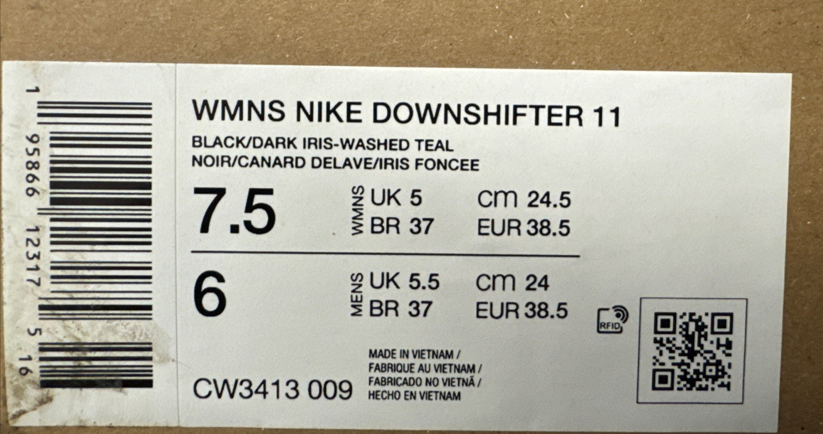 Nike Downshifter 11 Black Dark Iris Washed teal CW3413 009 US Size 7.5