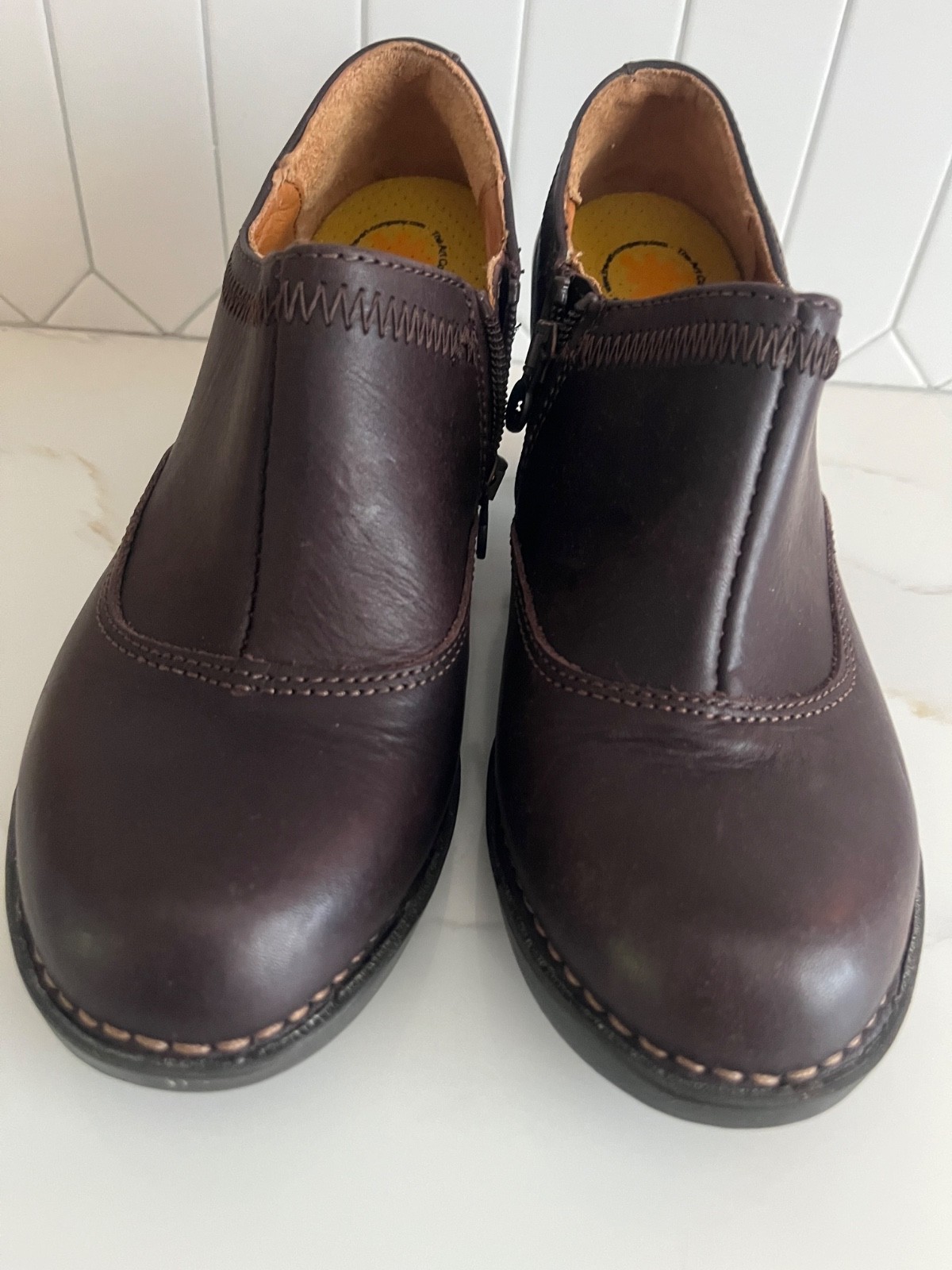 ART Company Women’s 0481 Brown Leather Shoes Block Hill Zip EU 38 US 7-7.5