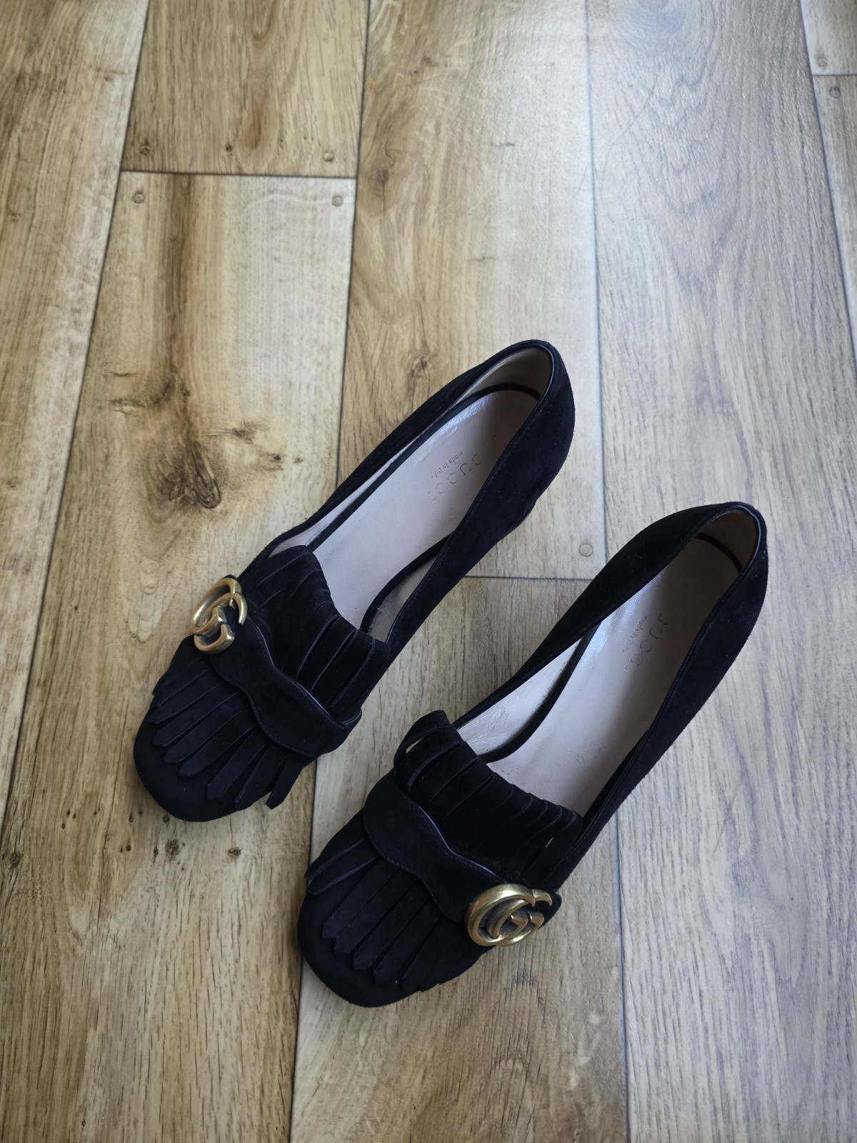 GUCCI MARMONT FRINGE PUMP SUEDE LOAFERS SIZE 38.5 EU, 8 US, 5.5 UK