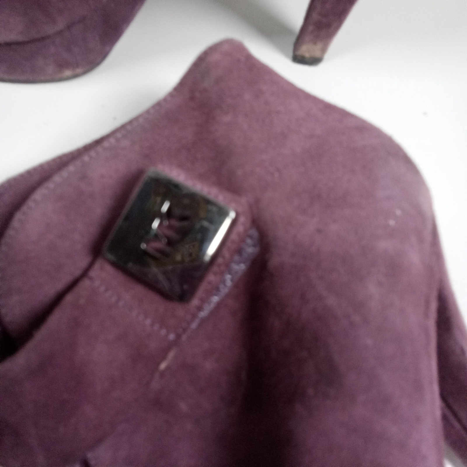 Michael Kors Plum Purple Suede Peep Toe Platform Ankle Boots MK Logo 7M