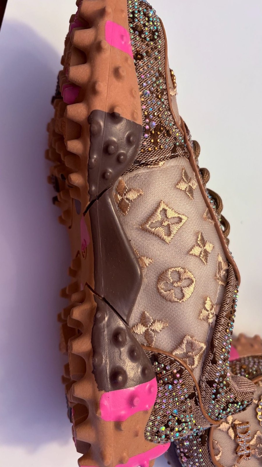 NEW DIOR Women’s Rhinestone Platform Sneakers Brown Fashion Shoes Size 10/EU 4