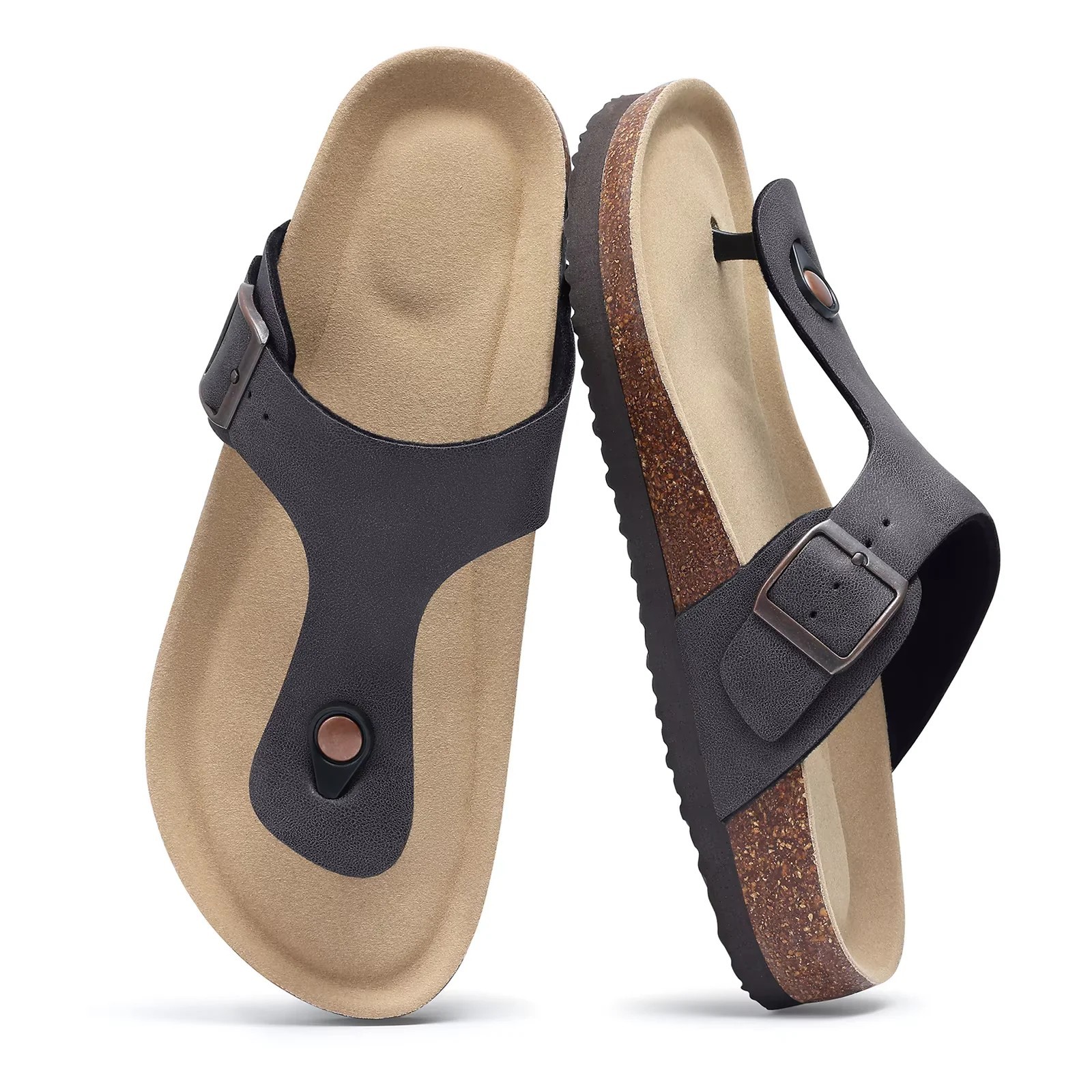 Women’s Suede Clogs with Adjustable Strap Adult Fashion Cork Footbed Leather Mul