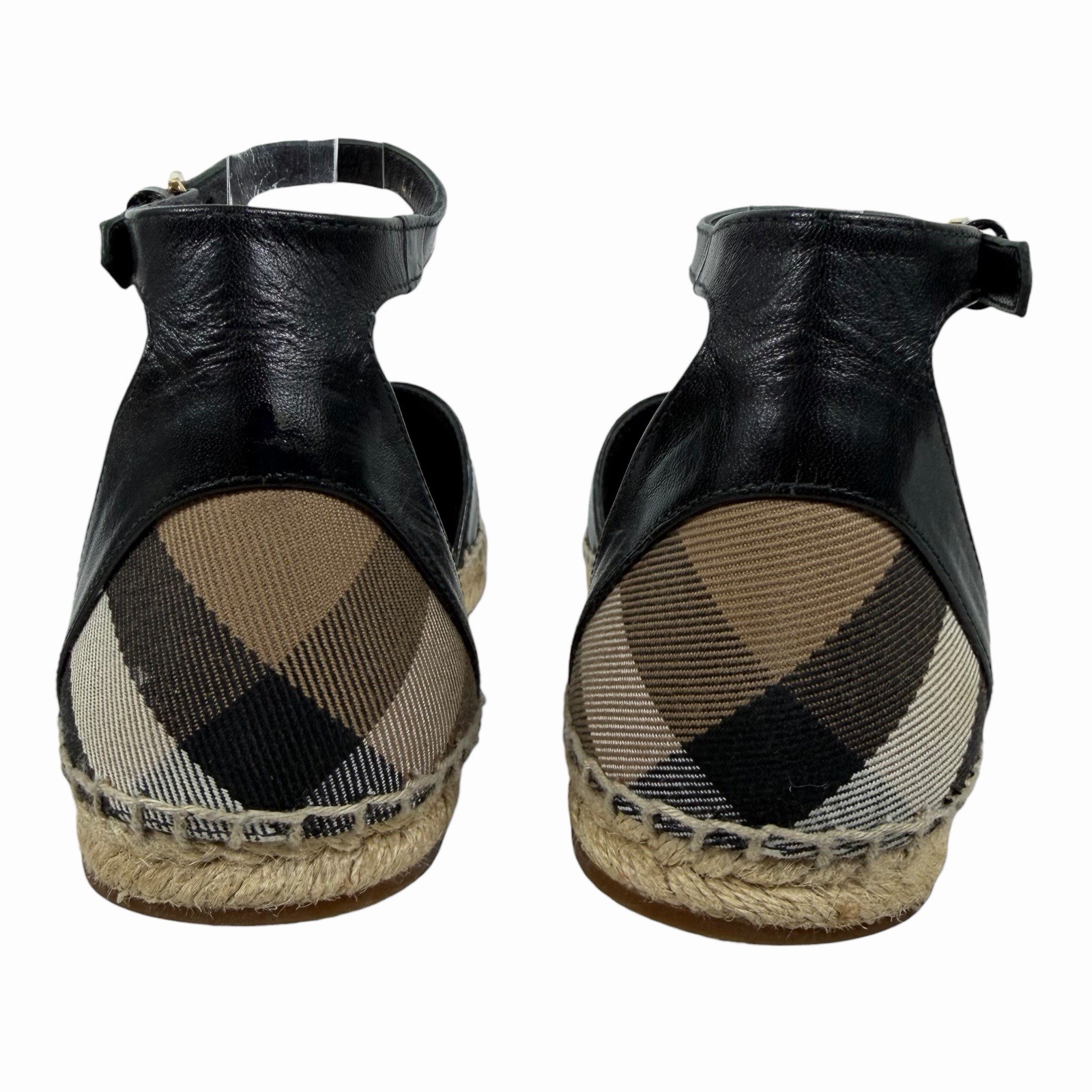 Burberry Abbington Nova Check Ankle Strap Espadrille Flats Black Women Size 41