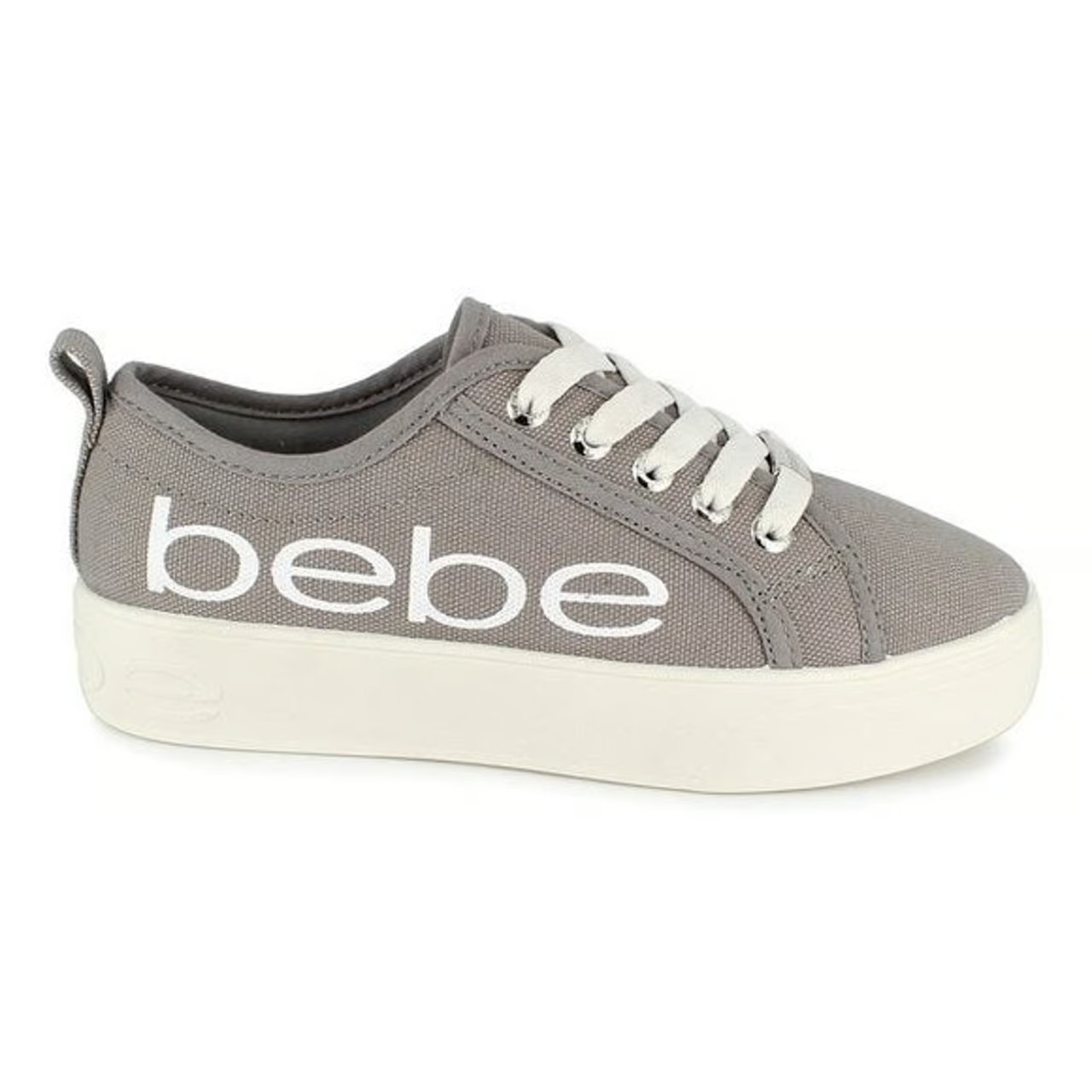BEBE Women’s Light Gray Canvas White Logo Platform Sneakers Shoes 7 M NEW 🌸