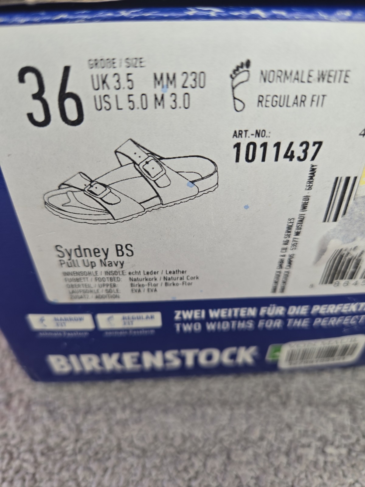 NEW! Birkenstock Sydney BS Pull Up Navy Sandals EU 36 US 5 Regular FIT!