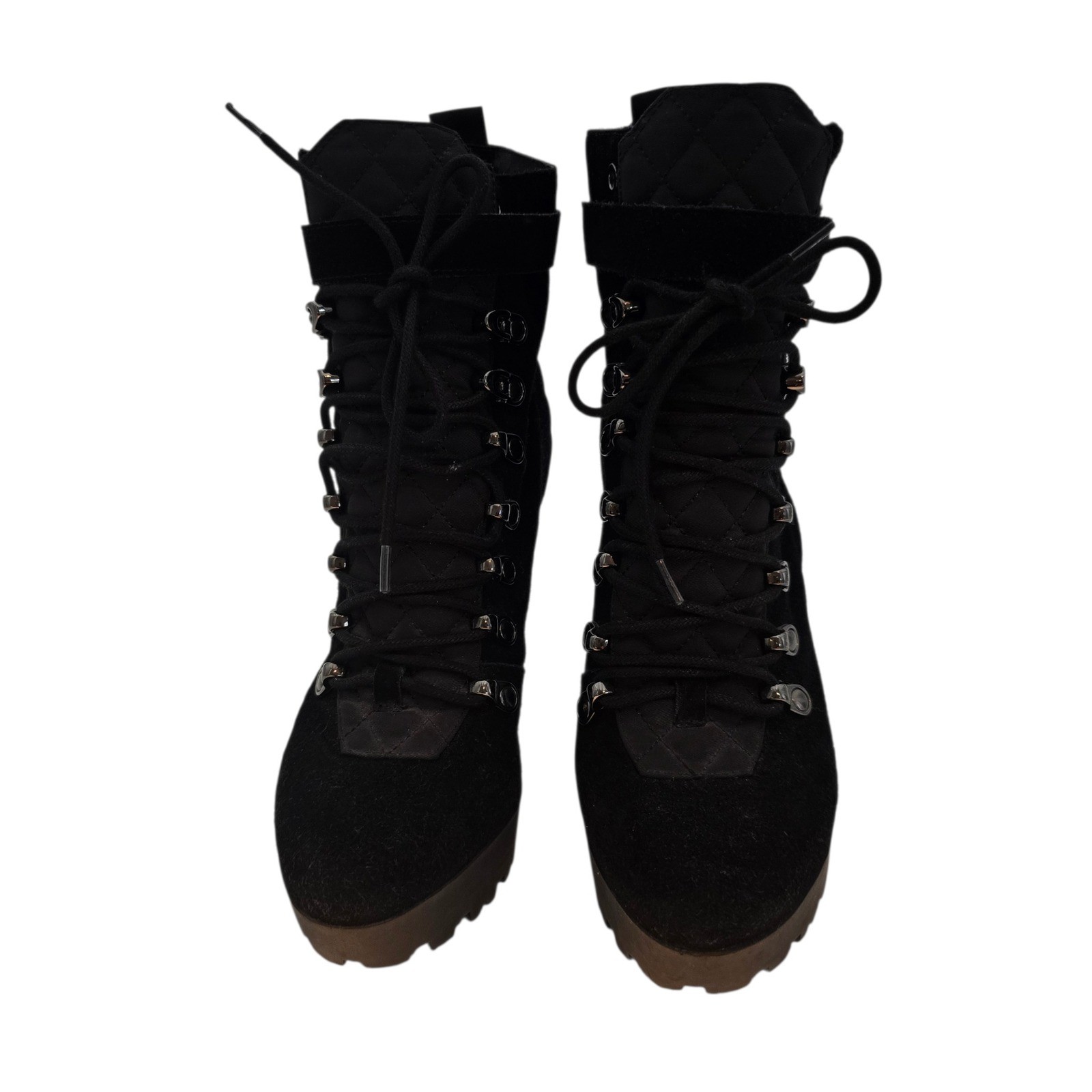GUESS Black Quilted Lace Up Women’s Platform Ankle Boots Heeled Combat Size 7.5