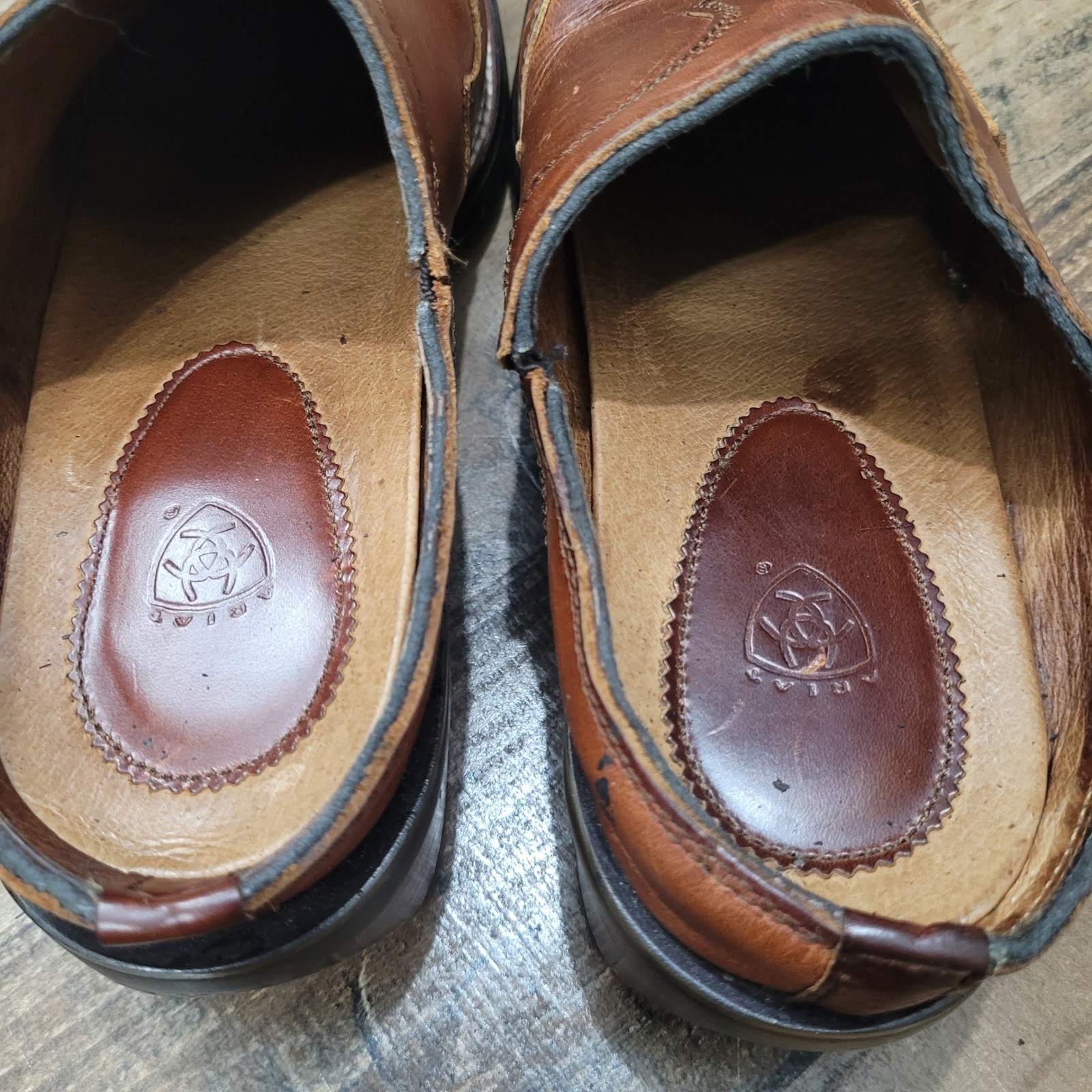 Ariat ATS Womens 6.5B Brown Leather Western Mule Slip On Clog Shoes