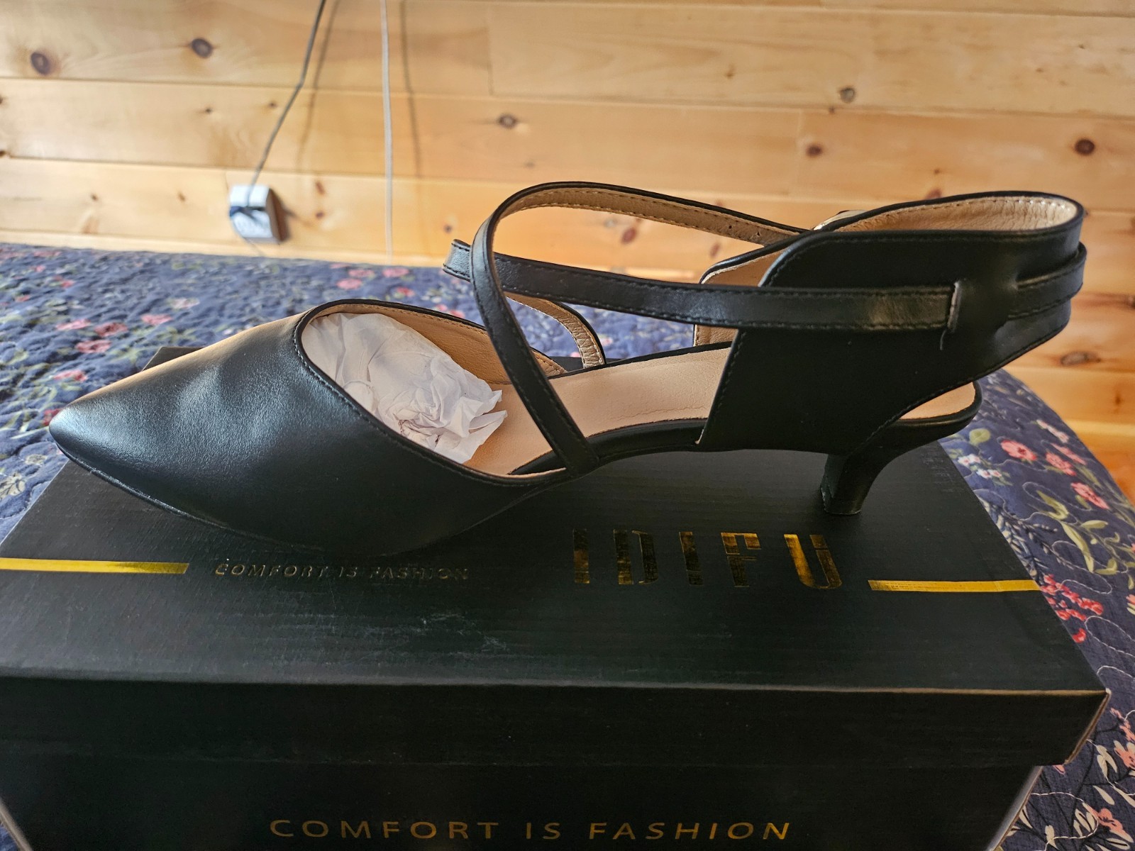 New in box Idifu PU black kitten heel strappy slingback size 10