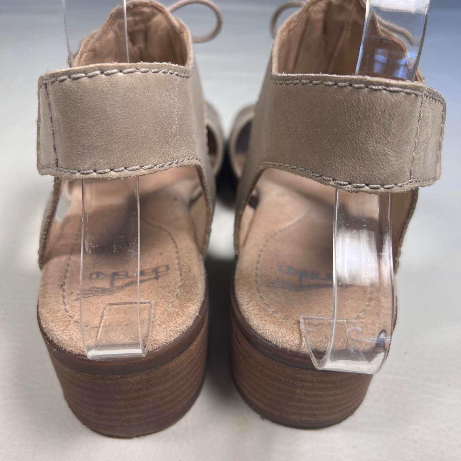 Dansko Sophie Sandals Women 39 Taupe Floral Laser Cut Block Heel Boho 2015 Laced