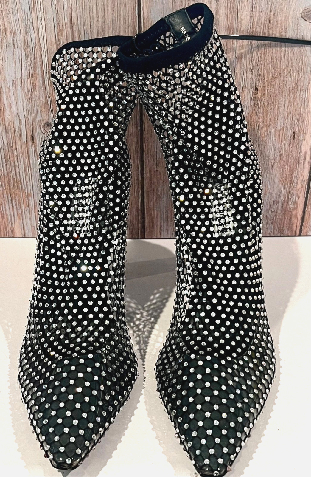 Steve Madden Saphina Sparkly Rhinestone Mesh Black Block Heel Ankle Boots Sz 9M