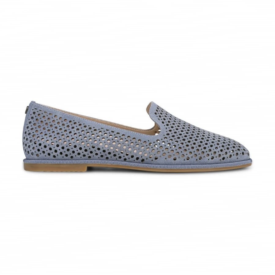 VIONIC Women Willa 2.0 Perf Slip on Flat, Pacific Blue Suede (NEW)