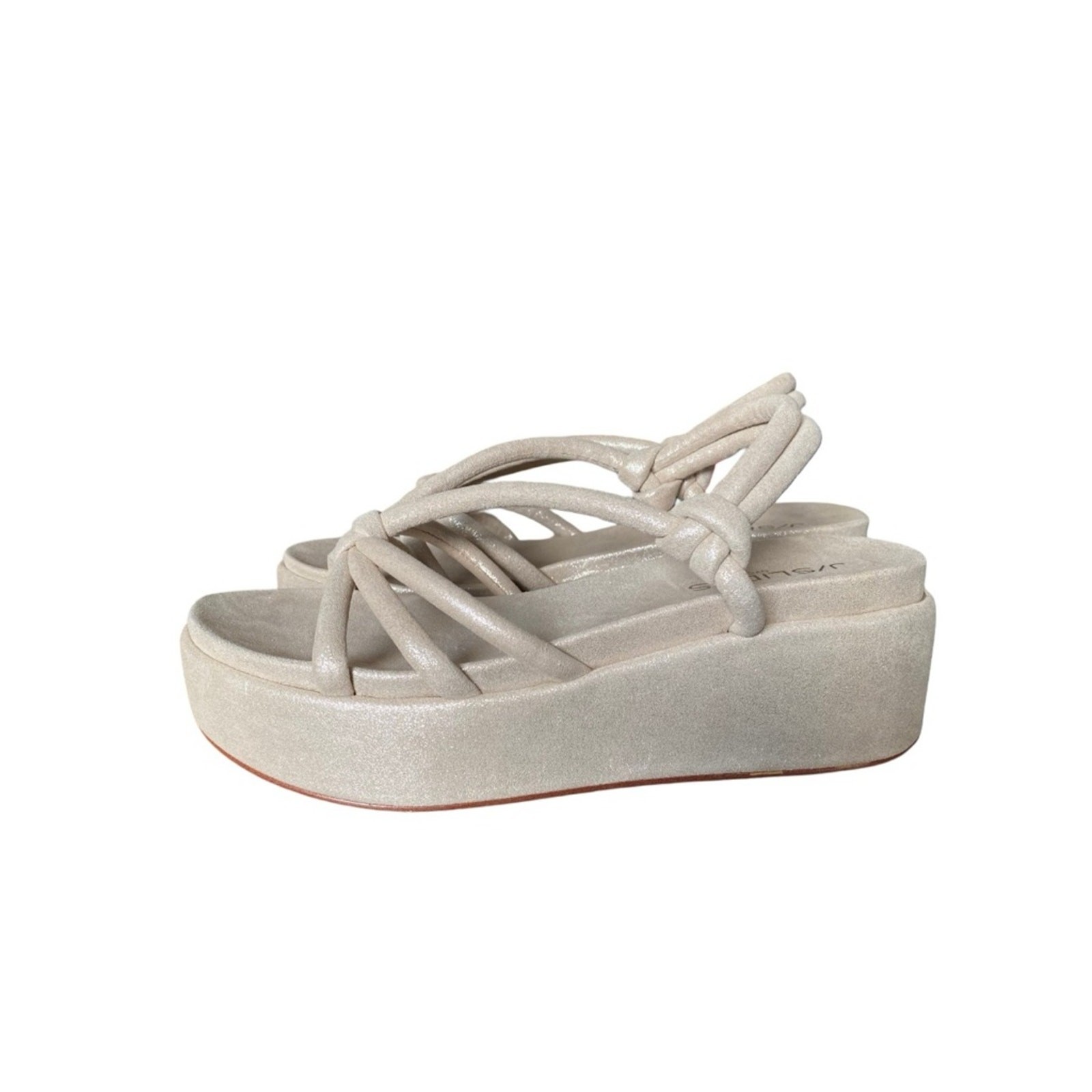 J/Slides Qayla Platform Metallic Suede Sandals Tan Silver size 8