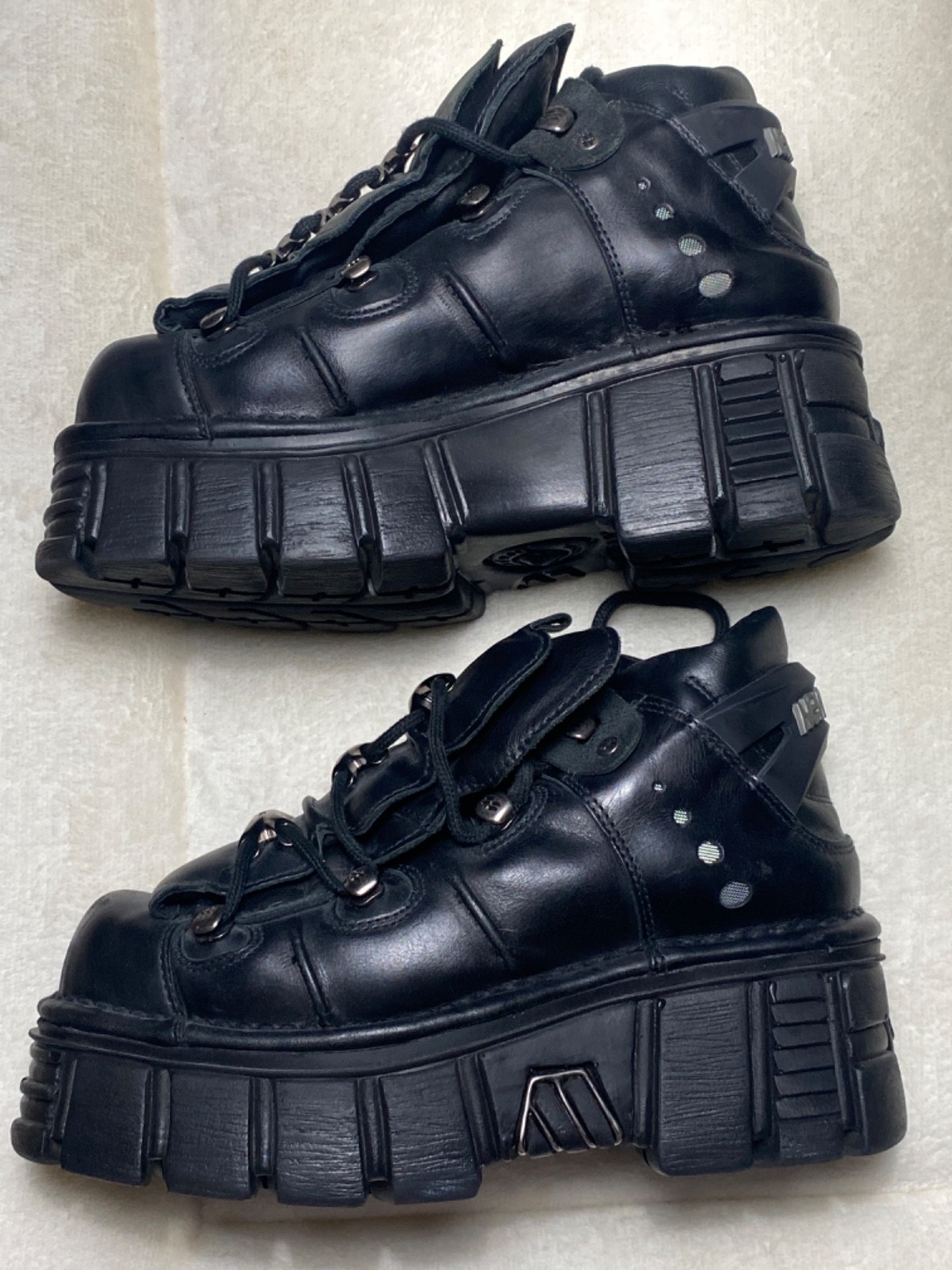 NEW ROCK M.106-S29 TOWER SHOES Metallic Black Leather Biker Gothic Boots