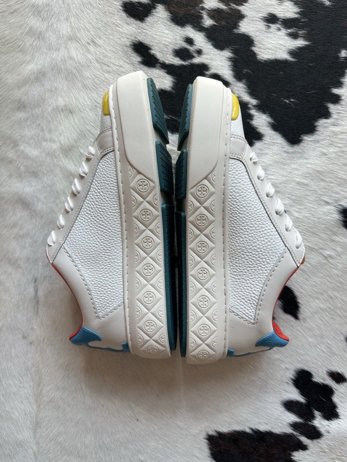 Tory Burch Ladybug Leather Trainer Sneaker White/Red/Blue/Yellow Sz 8.5 NEW