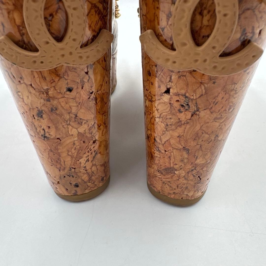 CHANEL Cocomark Platform Sandals Beige Women’s Size EU34.5/US4