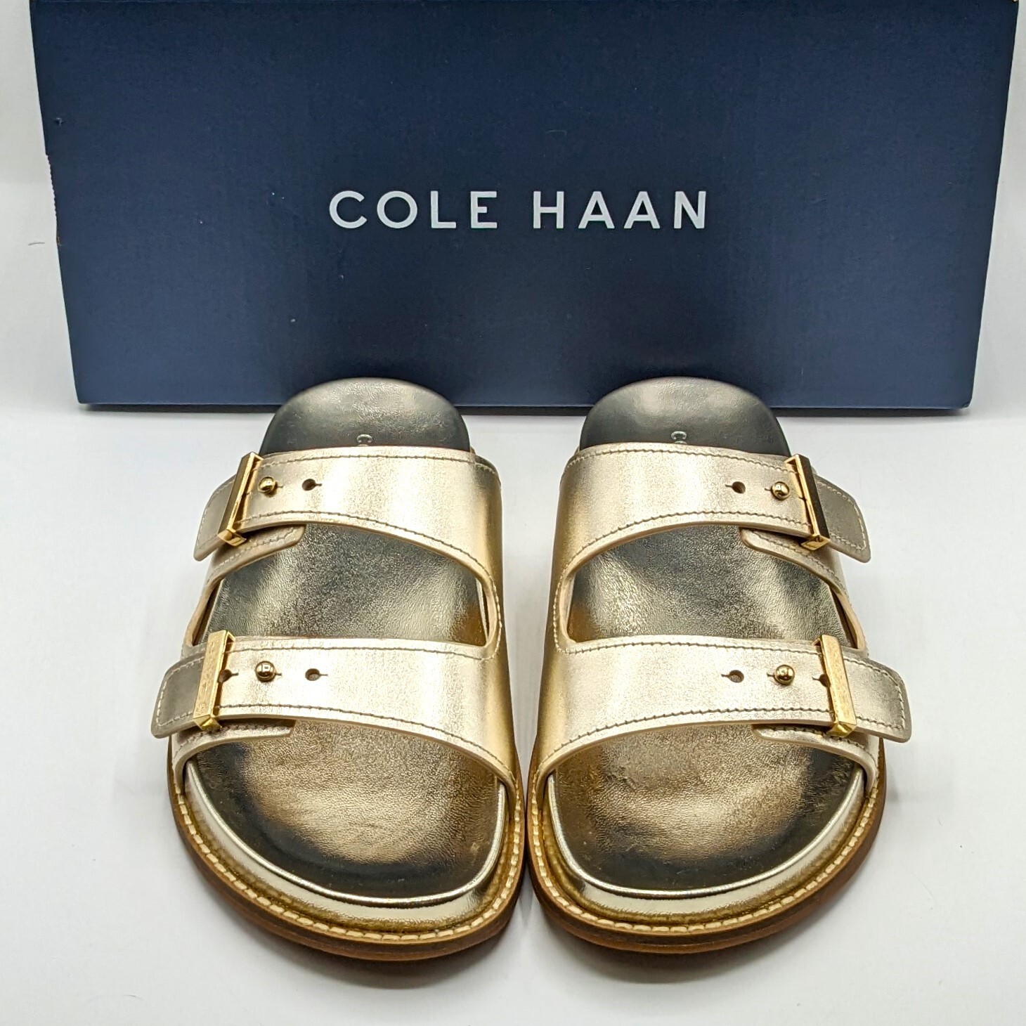 Cole Haan “Marisol” Women’s Leather Adjustable Double Banded Sandals – Soft Gold