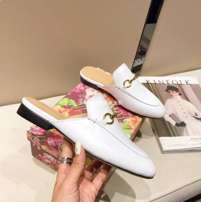 Women Leather Slippers Embrodiery Mules Princetown Horsebit Mules Shoes 35-42