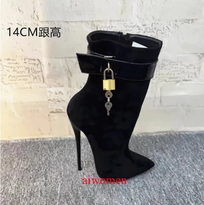 Women 16cm High Heels Ankle Boots Pointed Toe Short Boot Side Zip Booties Shoes
