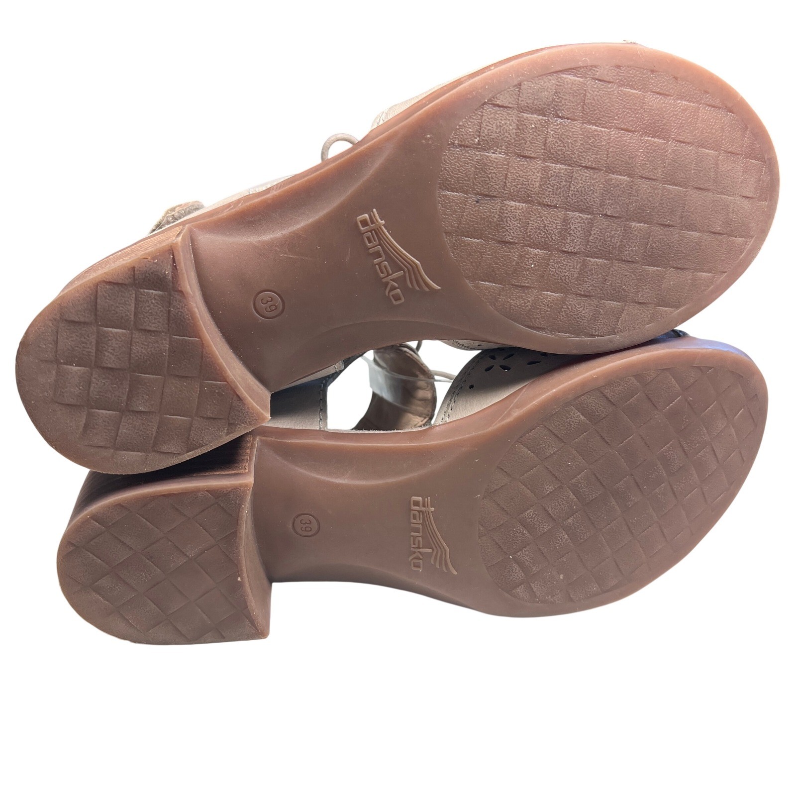 Dansko Sophie Sandals Women 39 Taupe Floral Laser Cut Block Heel Boho 2015 Laced