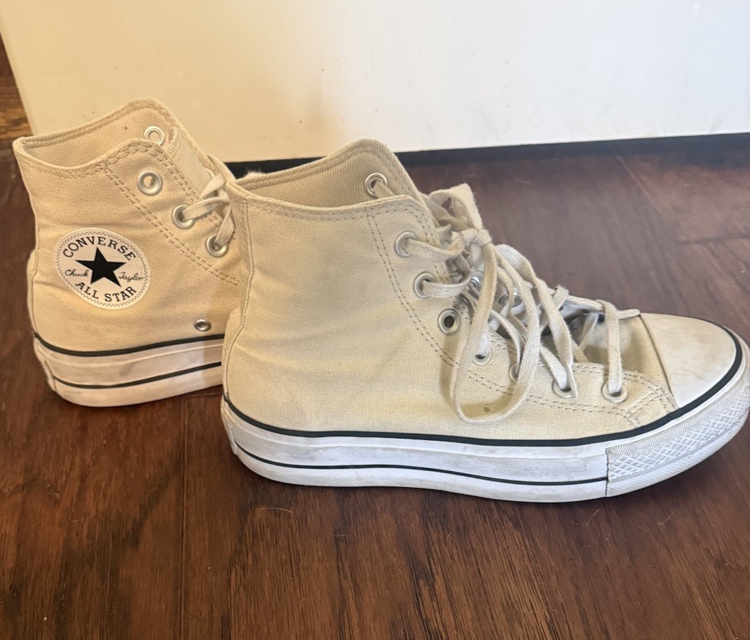 Converse Cream Off White Platform High Top Sneakers Shoes Womens 6.5