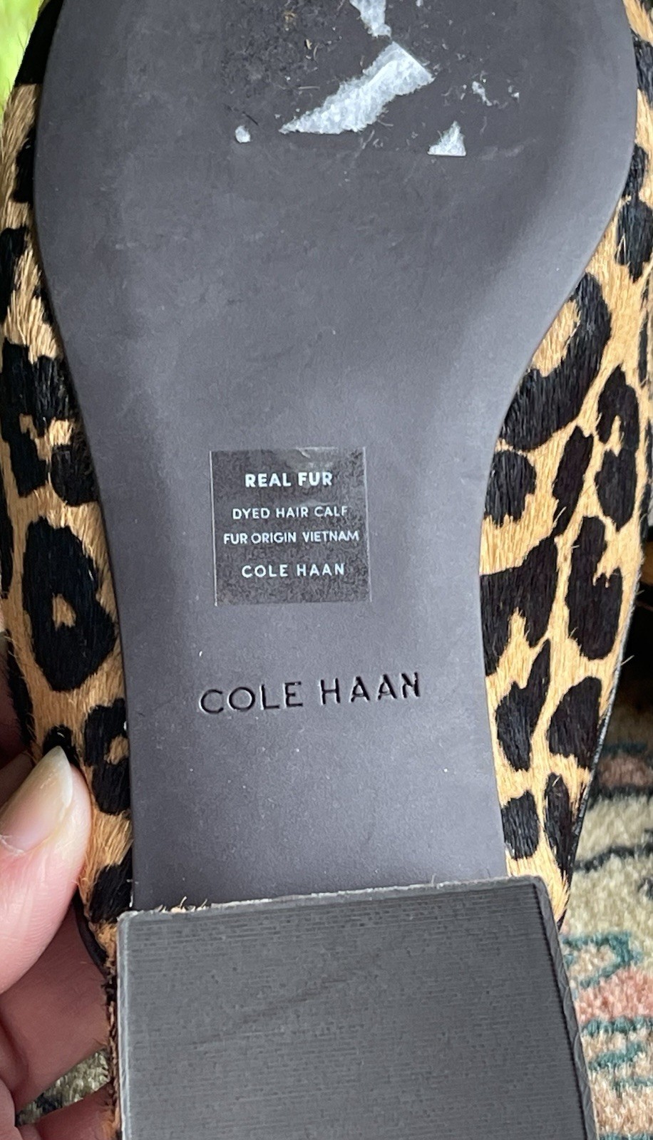 Cole Hann 7.5 Piper Leopard Print Calf Hair Mules