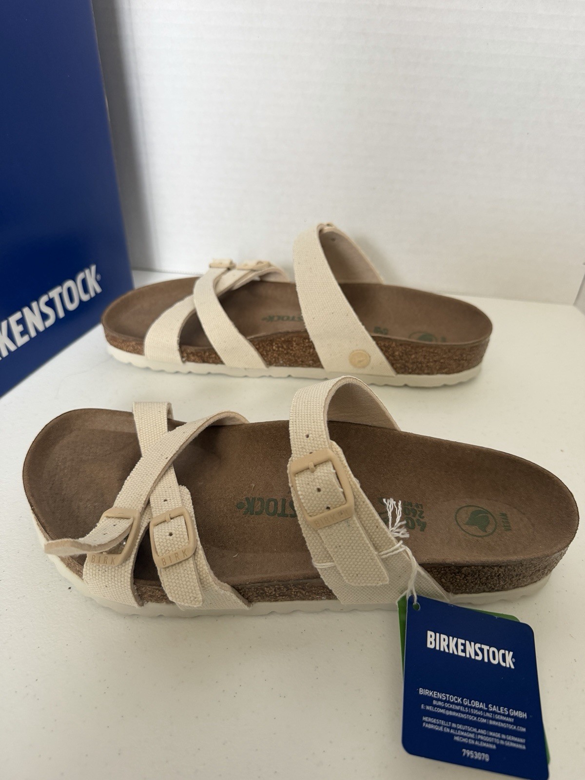 Birkenstock Franca Rivet Logo Vegan Canvas Eggshell Women’s US Size 9 Reg Fit✅
