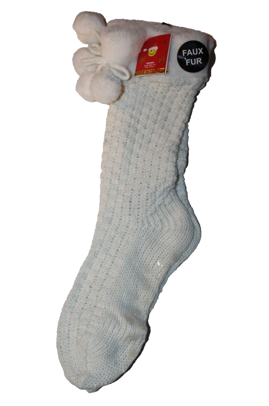 Joe Boxer Christmas Holiday Stocking Stuffer Women’s Knit PomWhite Slipper Socks