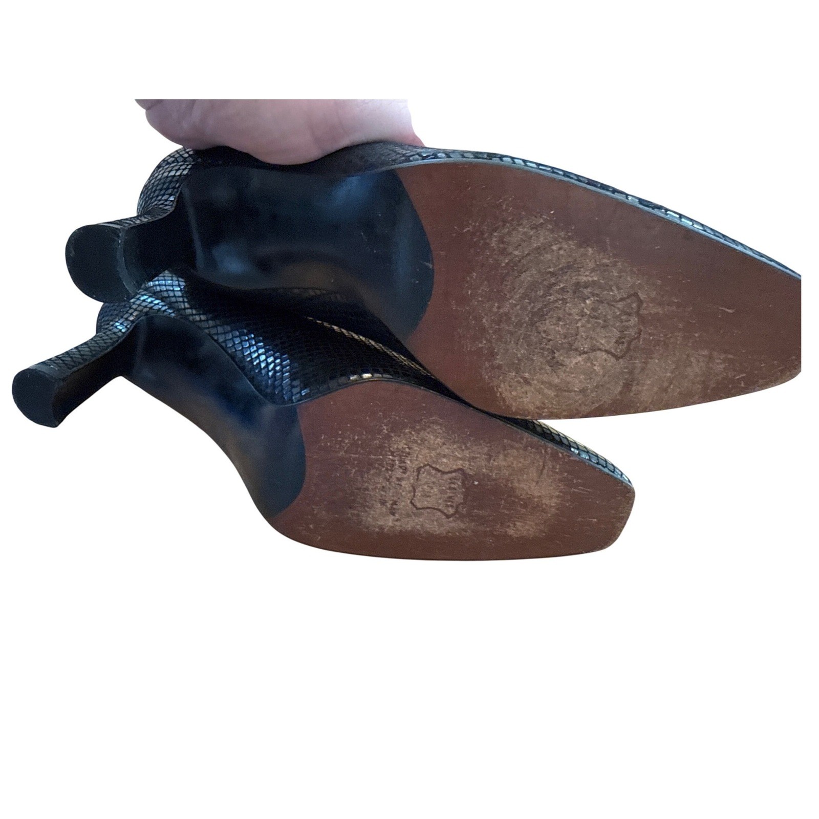 Stuart Weitzman Russell Bromley Black Mock Croc Leather Pumps Vtg Square Heels