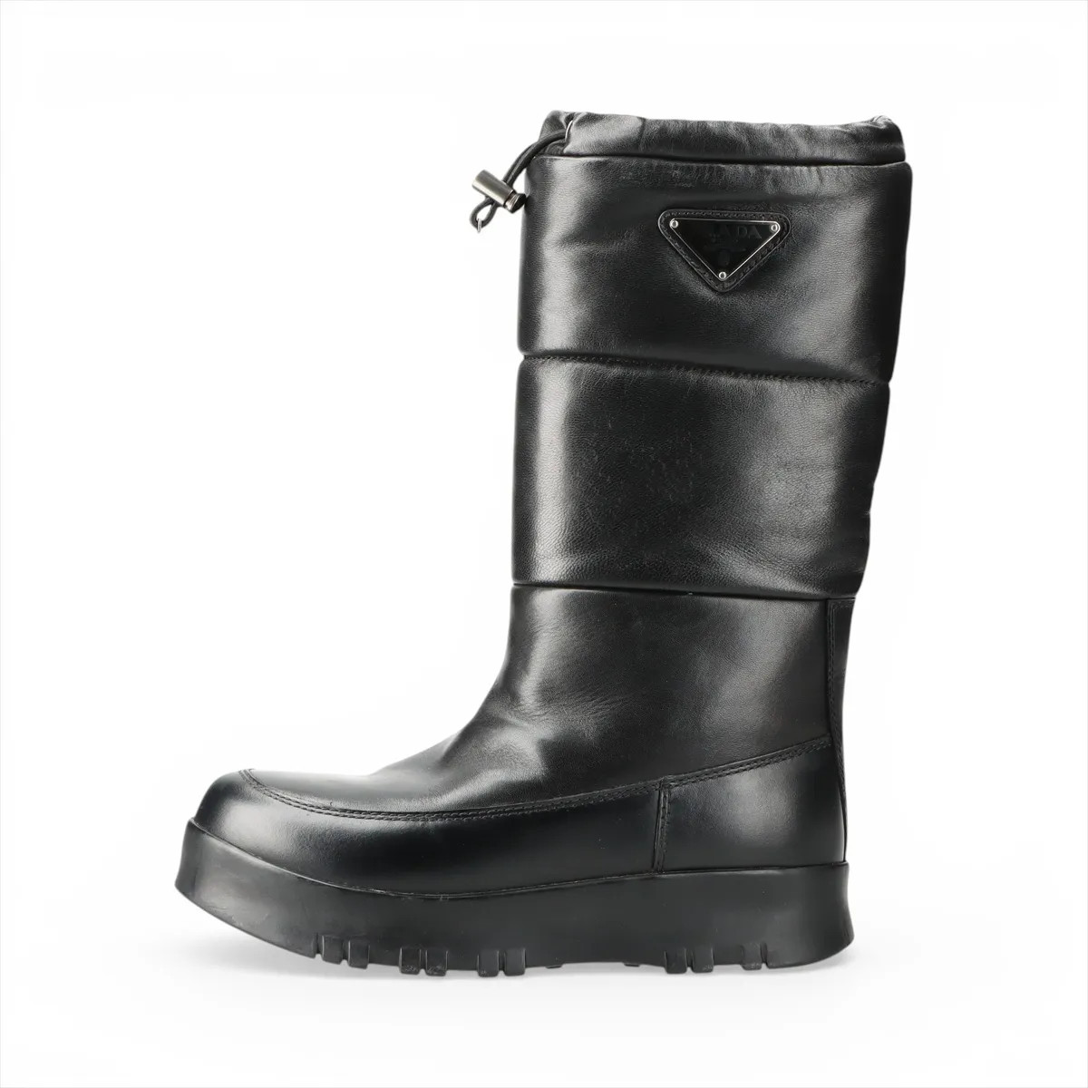 Prada Triangle logo Leather Long boots 36 Ladies’ Black Boa Comes with box