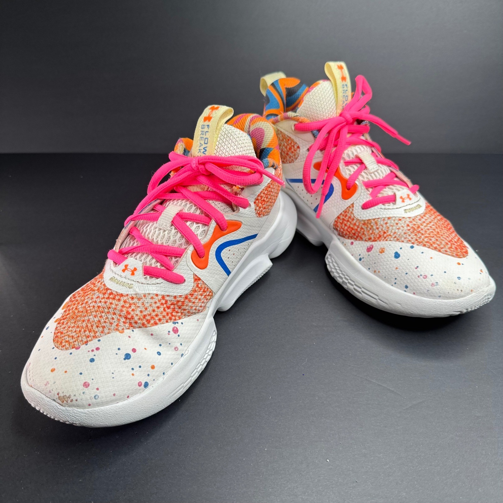 Under Armour Flow Breakthru 4 Womens Basketball Shoes White Orange 3026761-100 8