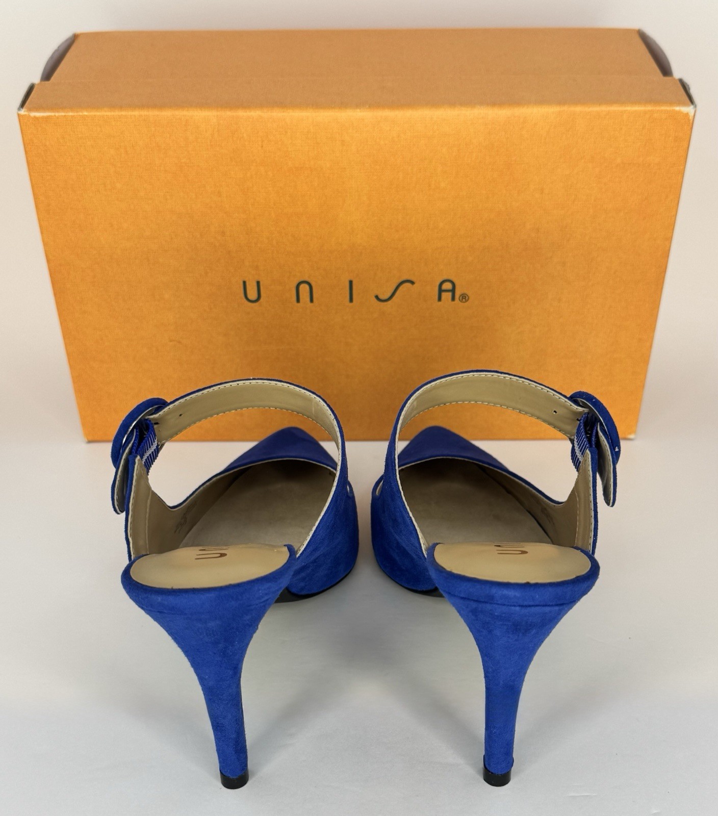 TITLE Unisa Blue Suede Mary Jane Mule Pumps Pointed Toe Heels Size 8M NIB