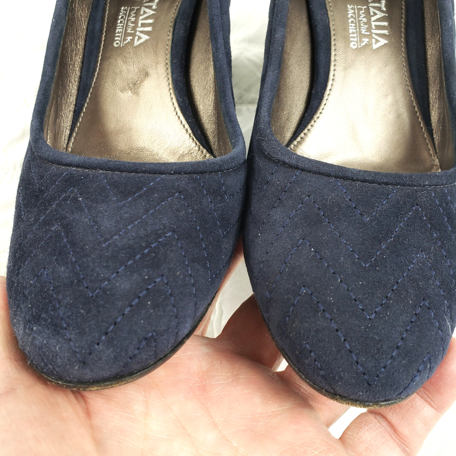 Aquatalia by Marvin K Sacchetto Quilted Blue Suede Pumps 3.25″ Heels Shoe SIZE 7