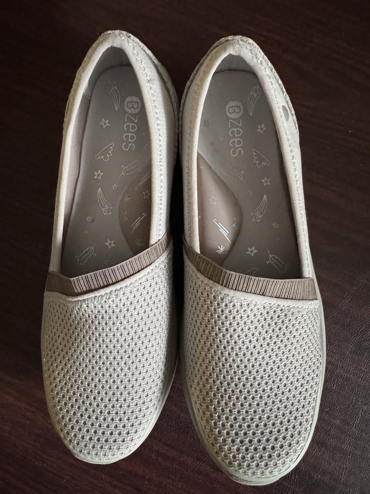 BZees Women’s Beige Mesh Slip-On Flats Comfort Breathable Round Toe Casual
