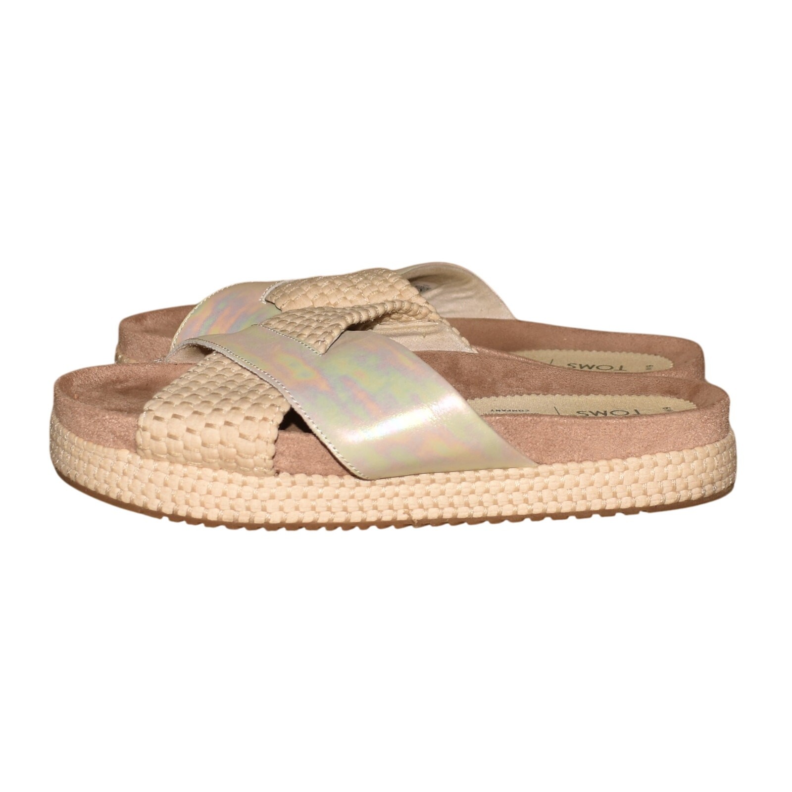 TOMS $70 Silver Beige Paloma Slide Cross Front Microsuede Footbed Size 9